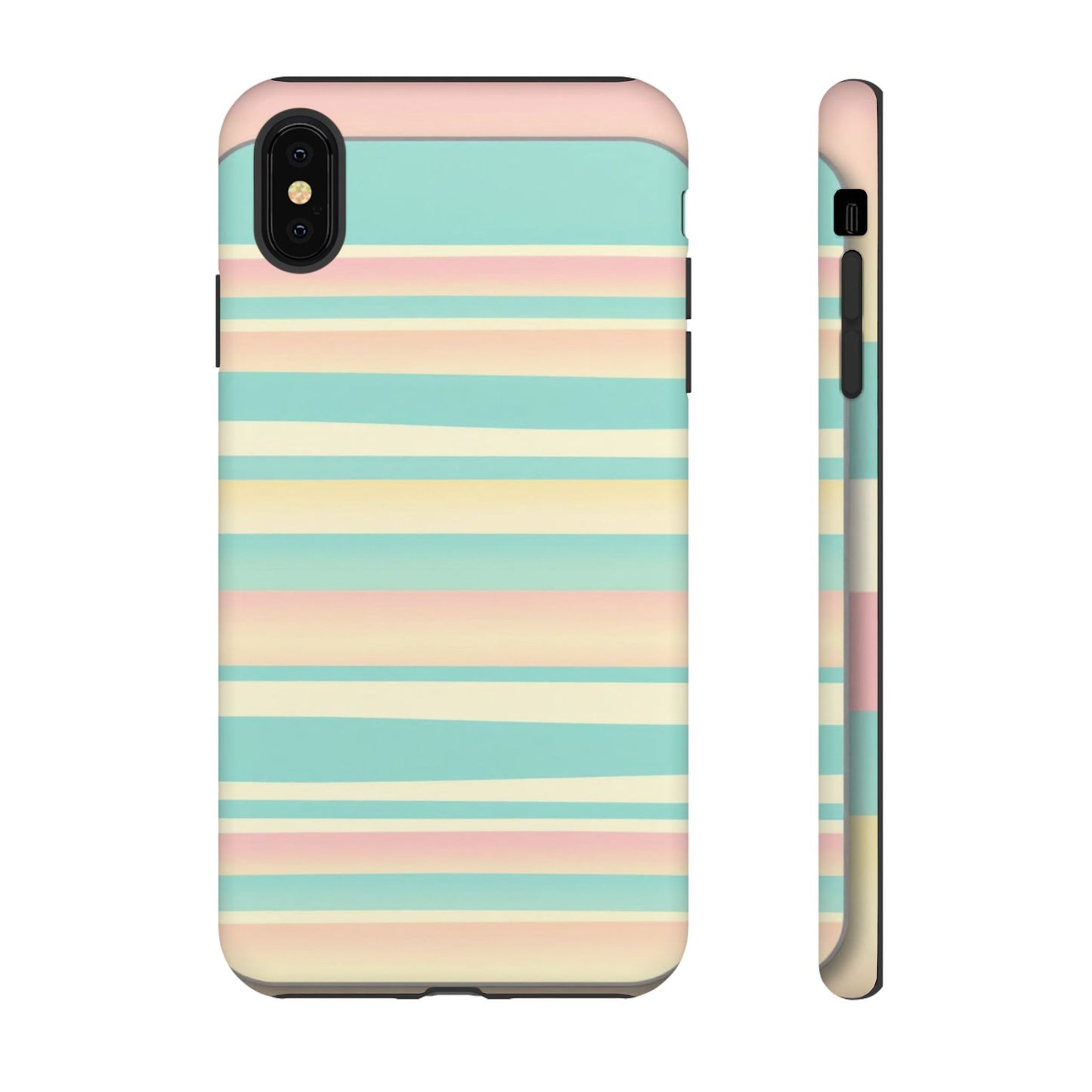 Pastel Striped Tough Phone Case — Mint, Peach & Cream Protective Cover