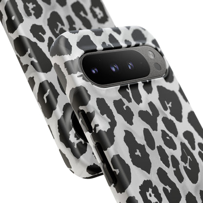 Leopard Print Tough Phone Case – Black & White Animal Pattern Protective Cover