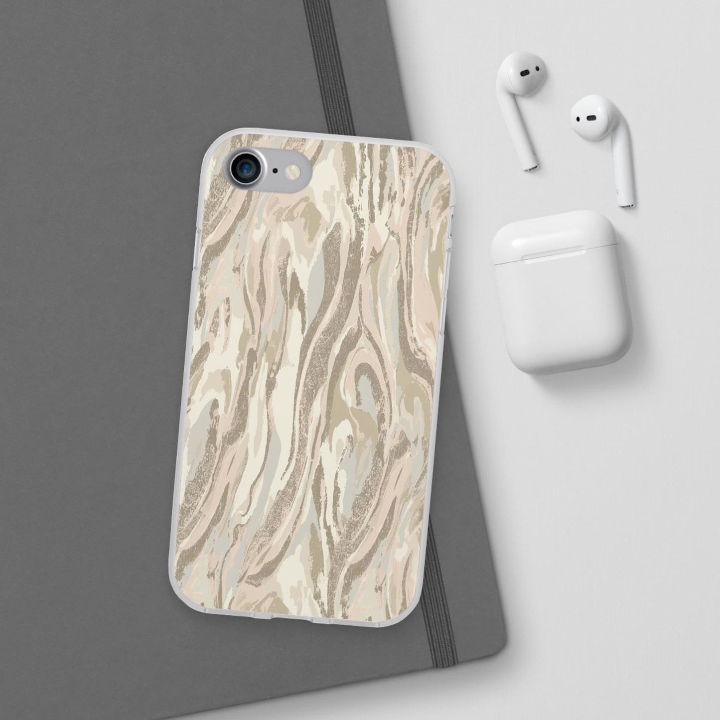 Neutral Marble Swirl Flexi Phone Case — Beige Abstract Protective Cover