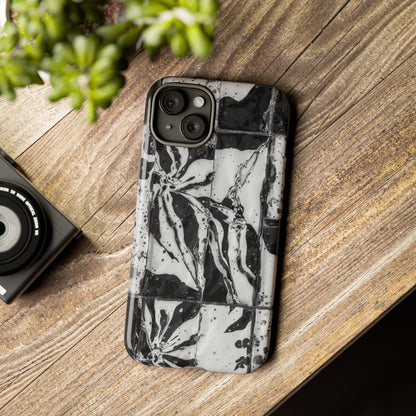 Monochrome Tile Floral Tough Phone Case