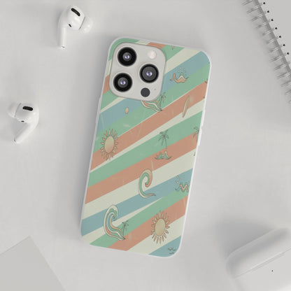 Beach Vibes Phone Case — Retro Pastel Surf & Palm Protective Flexi Case