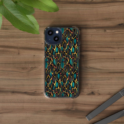 Teal Gold Leopard Clear Phone Case
