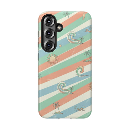 Surf Stripe Tough Phone Case — Retro Beach Waves Pattern