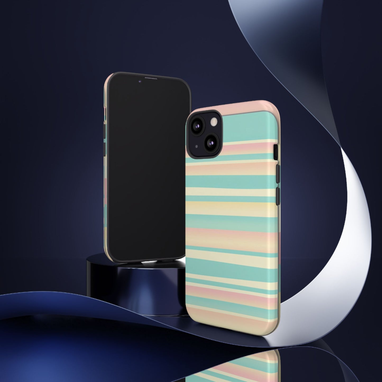 Pastel Striped Tough Phone Case — Mint, Peach & Cream Protective Cover