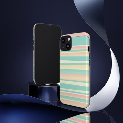 Pastel Striped Tough Phone Case — Mint, Peach & Cream Protective Cover