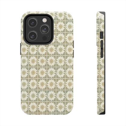 Daisy Tile Tough Phone Case — Retro Floral Protective Phone Cover