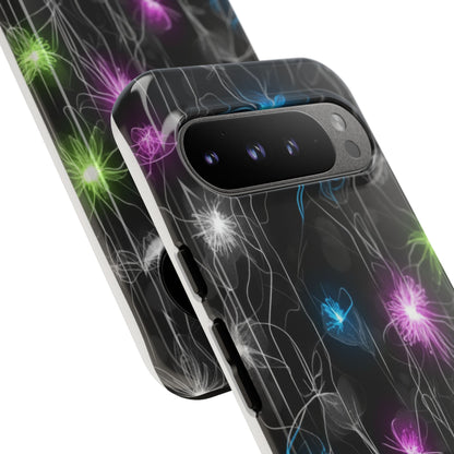 Neon Floral Tough Phone Case — Glow Flower Protective iPhone Cover