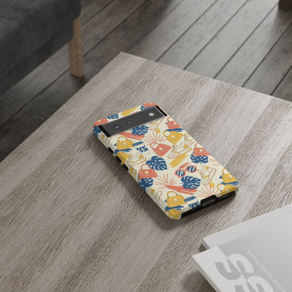 Tough Cases: Retro Summer Pattern Phone Case – Sunglasses, Sneakers & Tropical Leaves