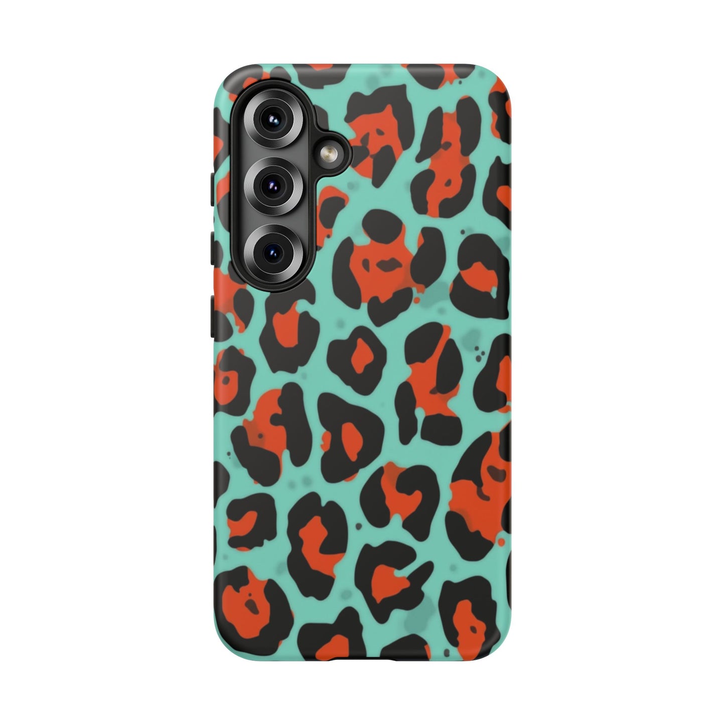 Leopard Print Tough Phone Case — Teal & Rust Protective iPhone Cover