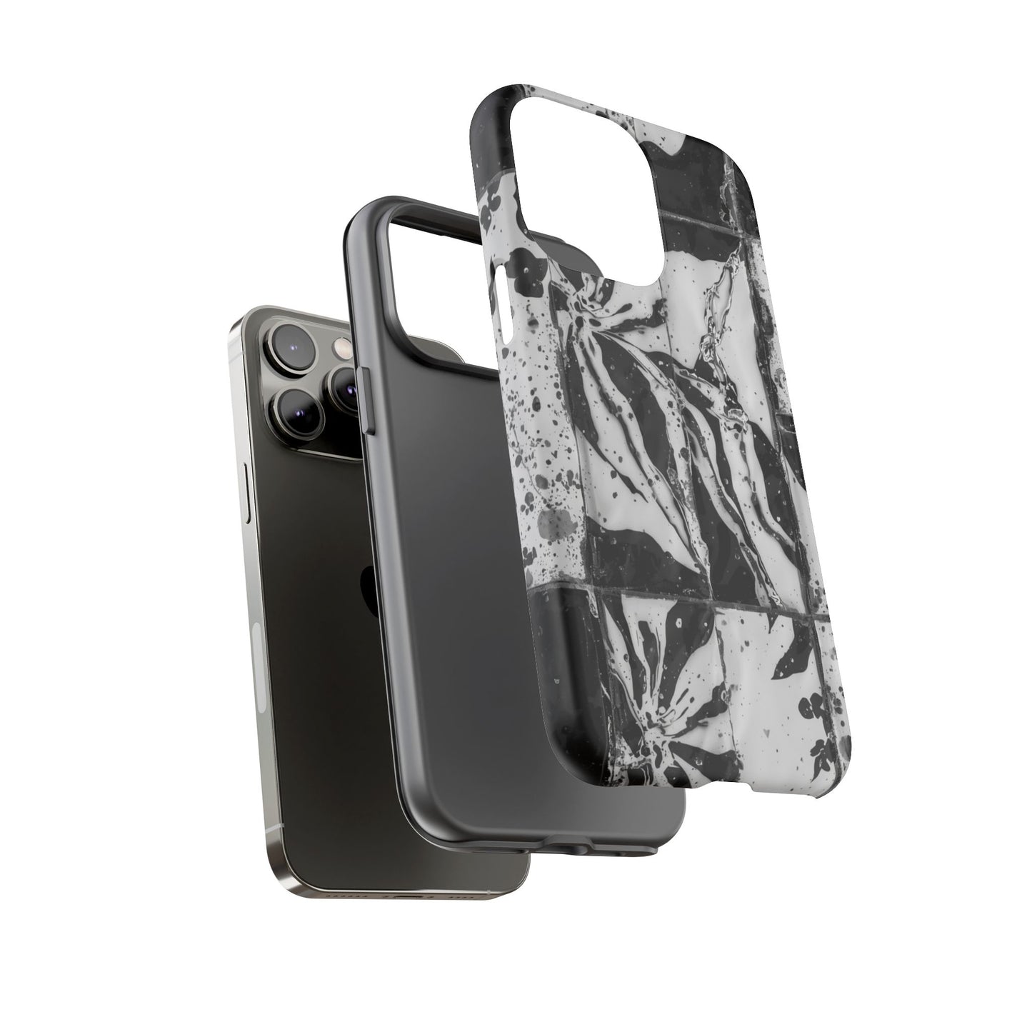 Monochrome Tile Floral Tough Phone Case