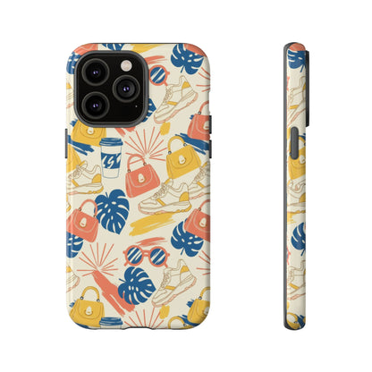 Tough Cases: Retro Summer Pattern Phone Case – Sunglasses, Sneakers & Tropical Leaves
