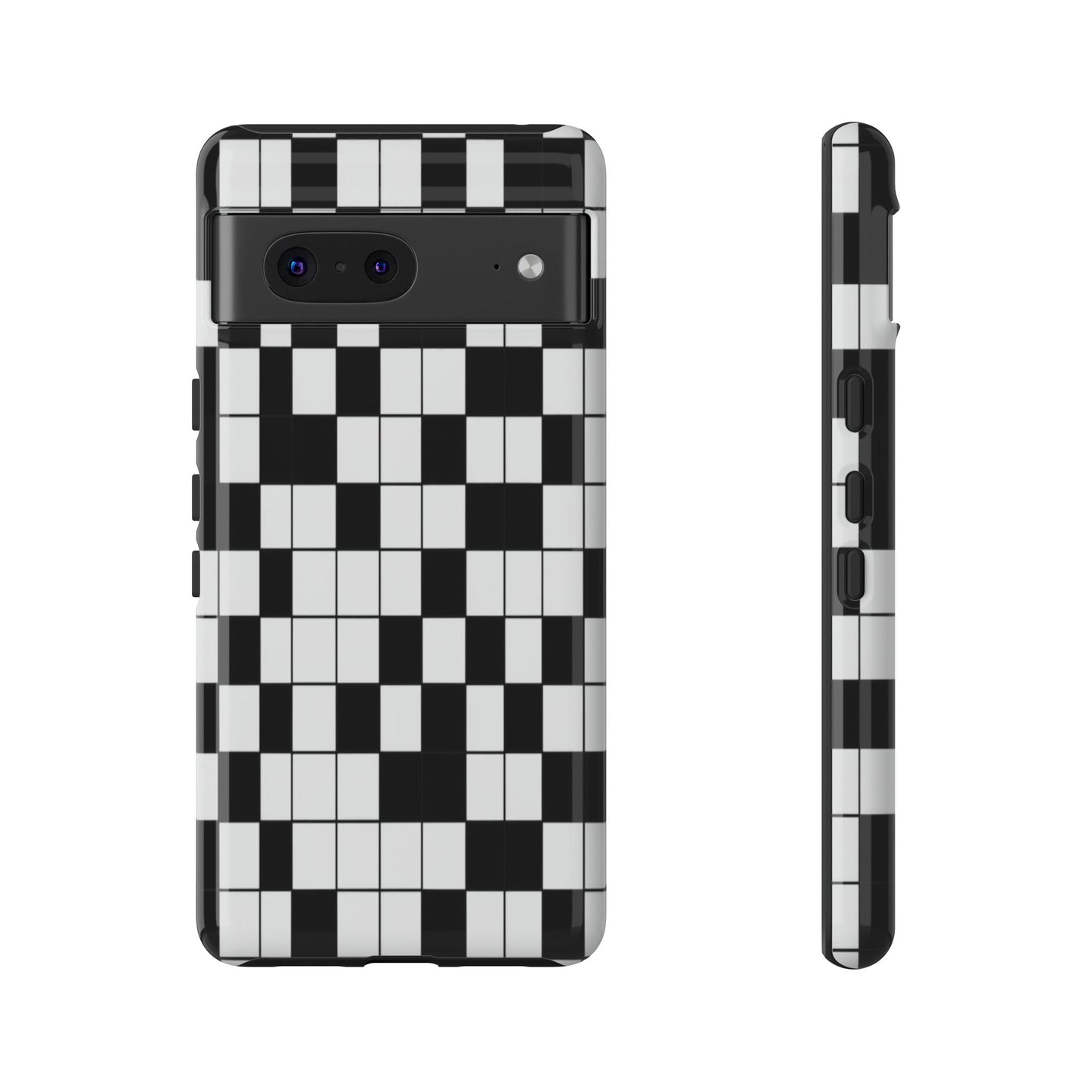 Crossword Grid Phone Case — Black & White Puzzle Pattern Tough Phone Cover