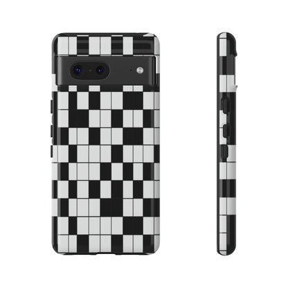 Crossword Grid Phone Case — Black & White Puzzle Pattern Tough Phone Cover