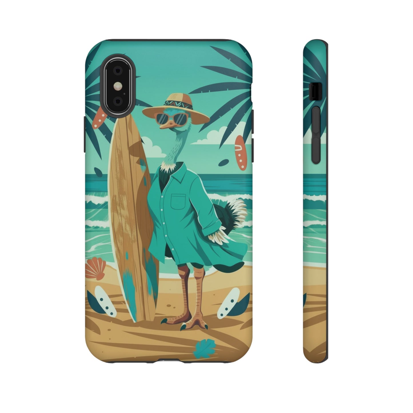 Phone Case — Retro Dressed Seagull Surfing Beach Illustration