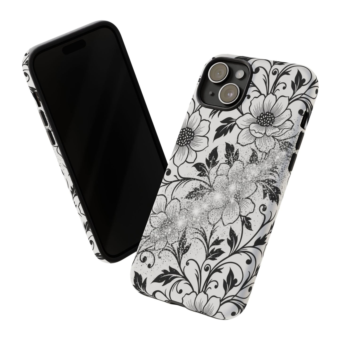 Floral Lace Phone Case — Black & White Vintage Flower Protective Case