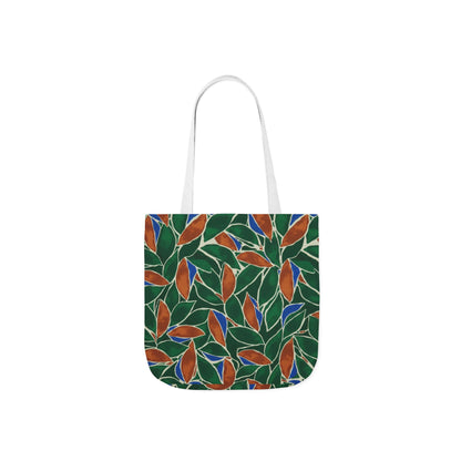 Botanical Leaves Canvas Tote — Green & Rust Floral Pattern