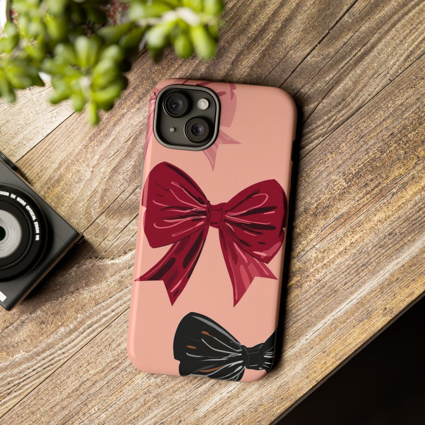Bow Pattern Tough Phone Case — Pink, Red & Black Decorative Bows