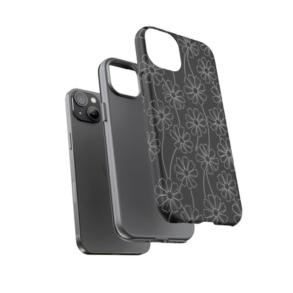 Floral Doodle Tough Phone Case — Black & Gray Daisy Pattern