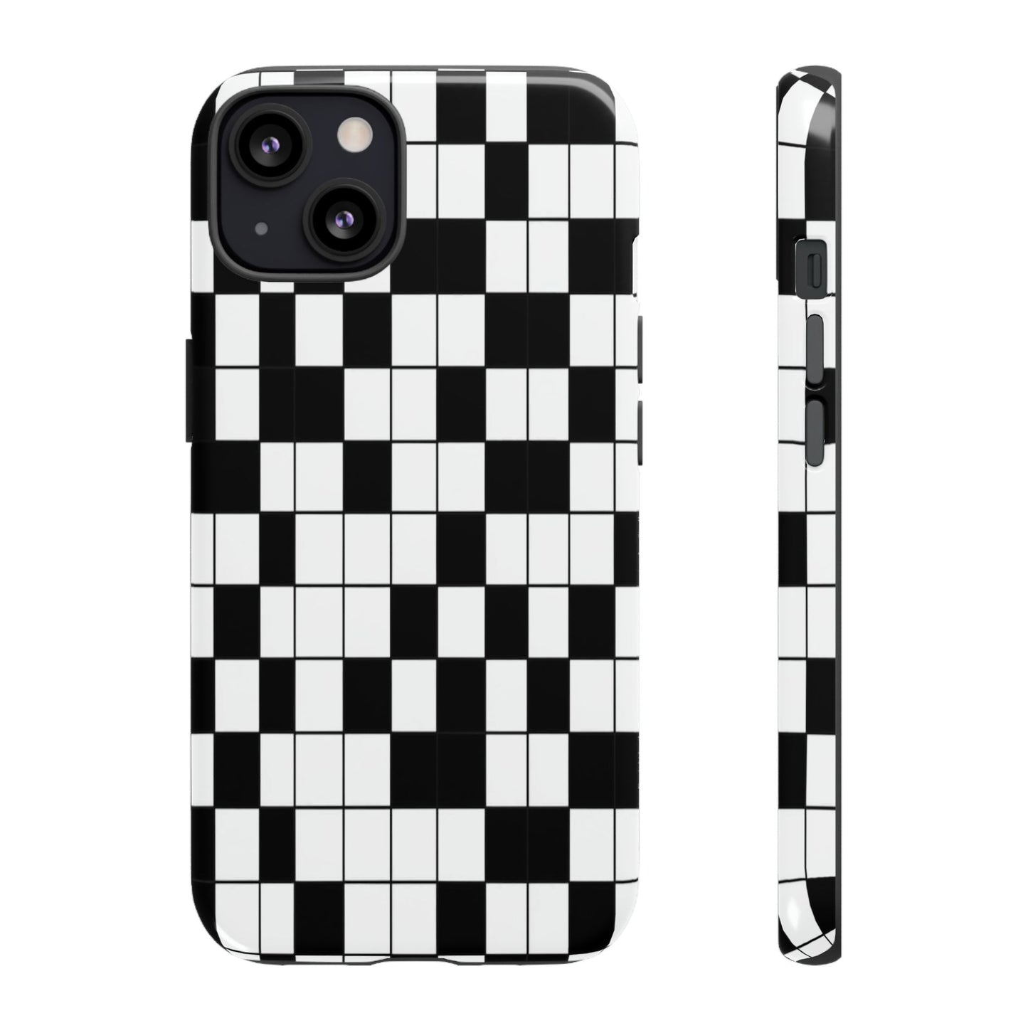 Crossword Grid Phone Case — Black & White Puzzle Pattern Tough Phone Cover