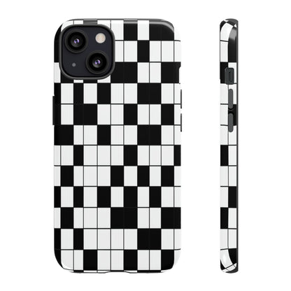 Crossword Grid Phone Case — Black & White Puzzle Pattern Tough Phone Cover