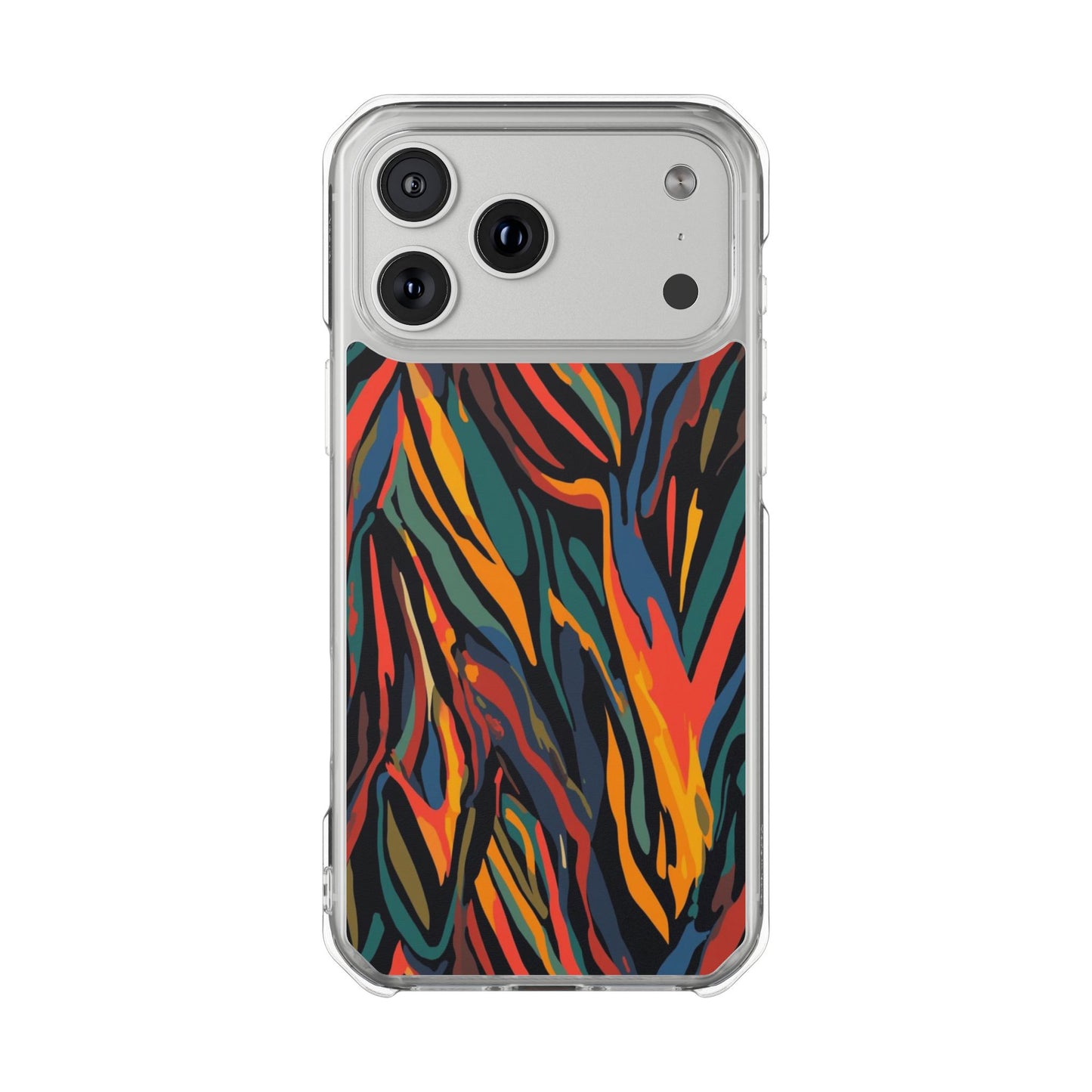 Clear Magnetic Phone Case — Abstract Flame Zebra Art