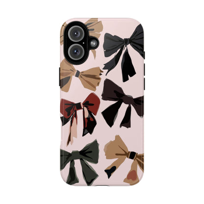 Bow Pattern Phone Case - Pink, Brown & Black Bows Protective Cover