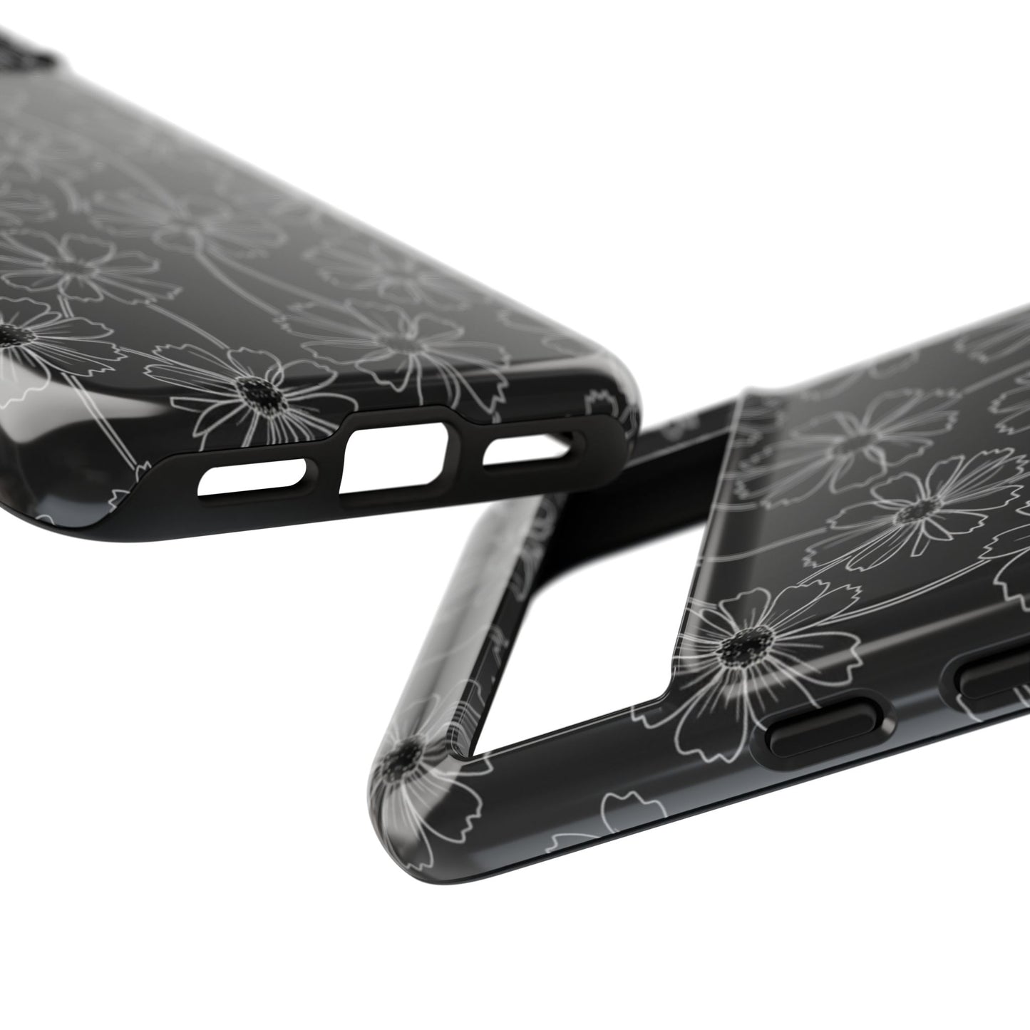 Floral Doodle Tough Phone Case — Black & Gray Daisy Pattern