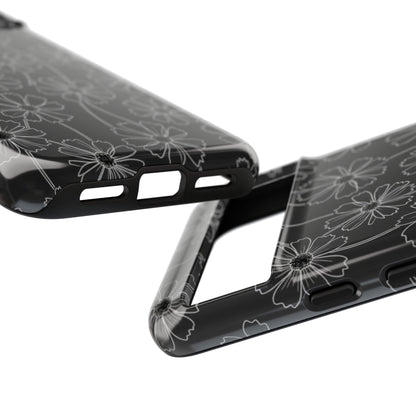 Floral Doodle Tough Phone Case — Black & Gray Daisy Pattern