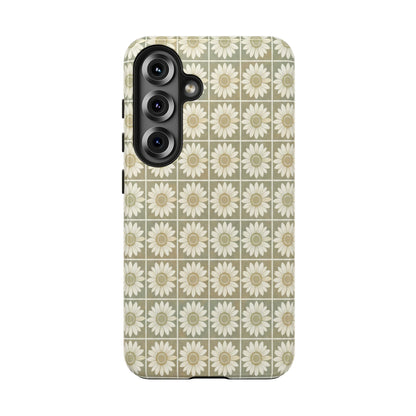 Daisy Tile Tough Phone Case — Retro Floral Protective Phone Cover