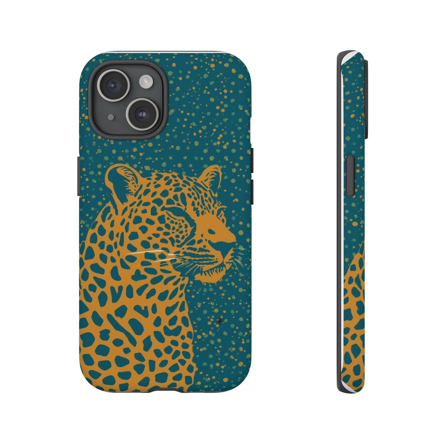 Leopard Spotlight Phone Case — Teal Gold Animal Print Protective Cover