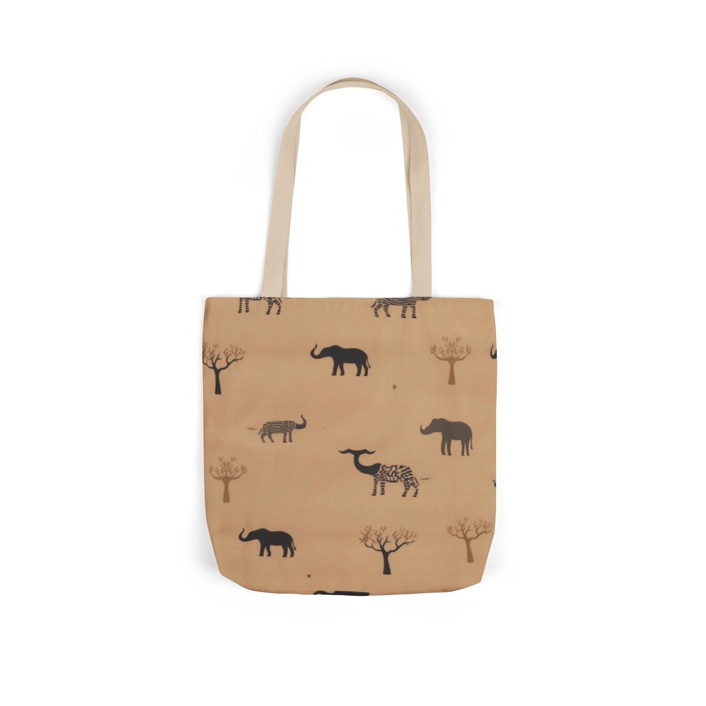 Elephant Safari Canvas Tote — Neutral Animal Print Beach & Market Bag