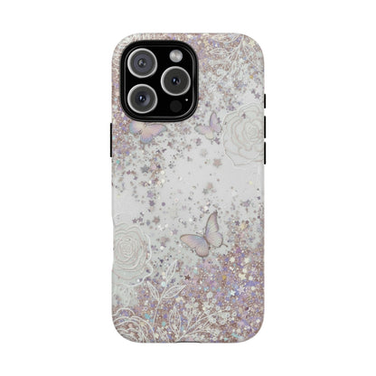 Butterfly Glitter Tough Phone Case — Floral Sparkle Protective Case