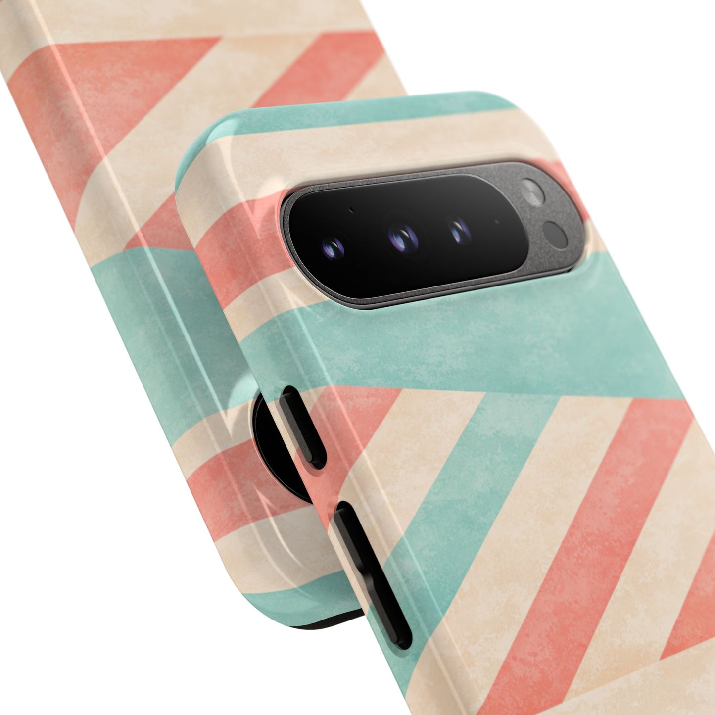 Pastel Stripes Tough Phone Case – Retro Coral & Teal Protective Cover