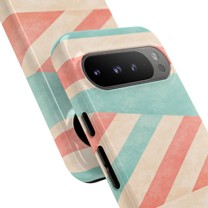 Pastel Stripes Tough Phone Case – Retro Coral & Teal Protective Cover