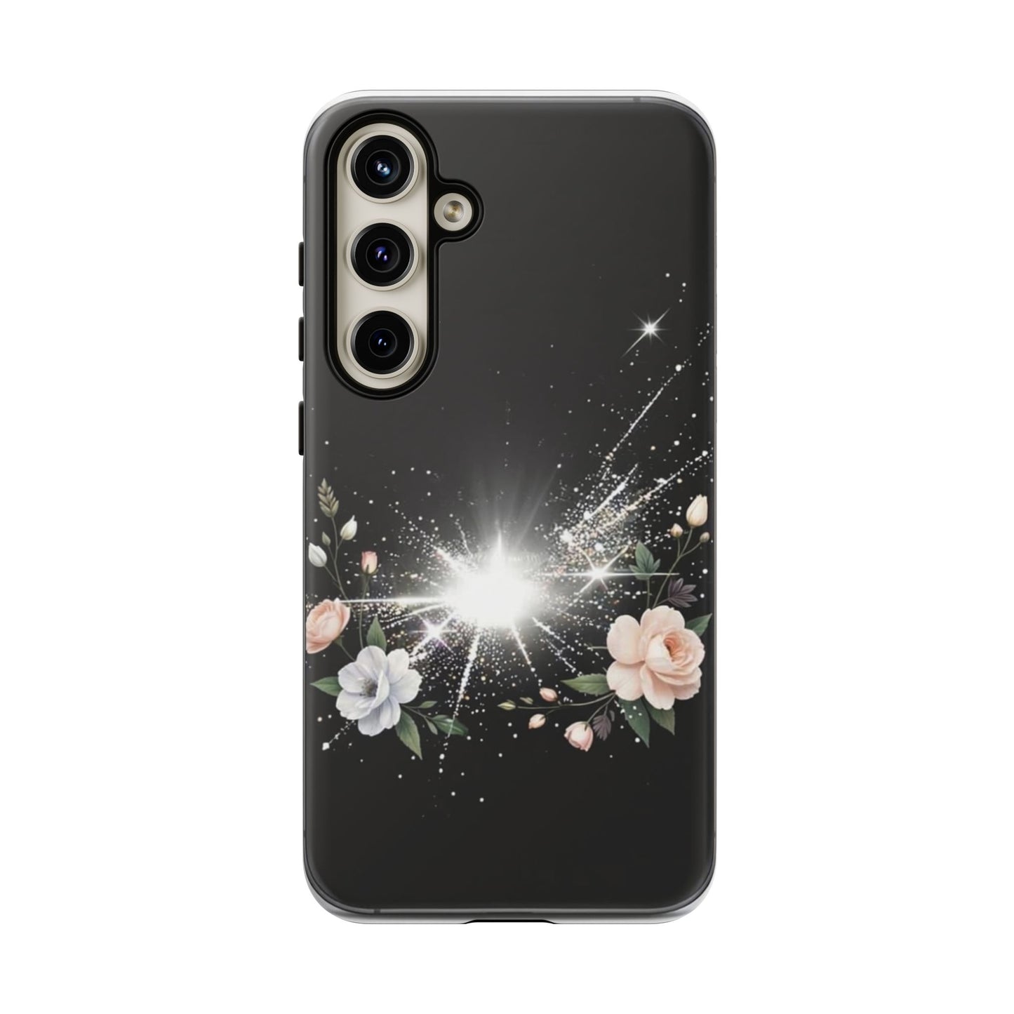 Floral Burst Phone Case — Protective Black Sparkle Design