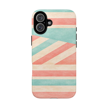 Pastel Stripes Tough Phone Case – Retro Coral & Teal Protective Cover