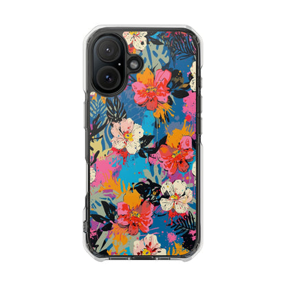 Clear Magnetic Phone Case — Bright Tropical Floral Impact Protection