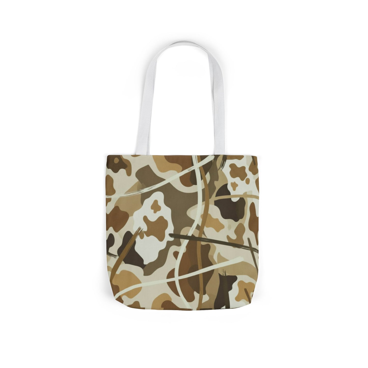 Camo Canvas Tote Bag — Beige Outdoor Pattern with 3 Color Straps