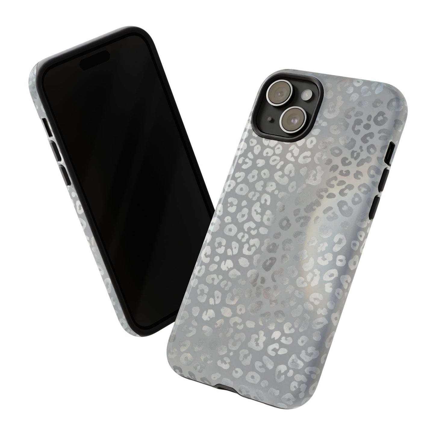 Grey Leopard Print Tough Phone Case — Durable Protective iPhone Cover