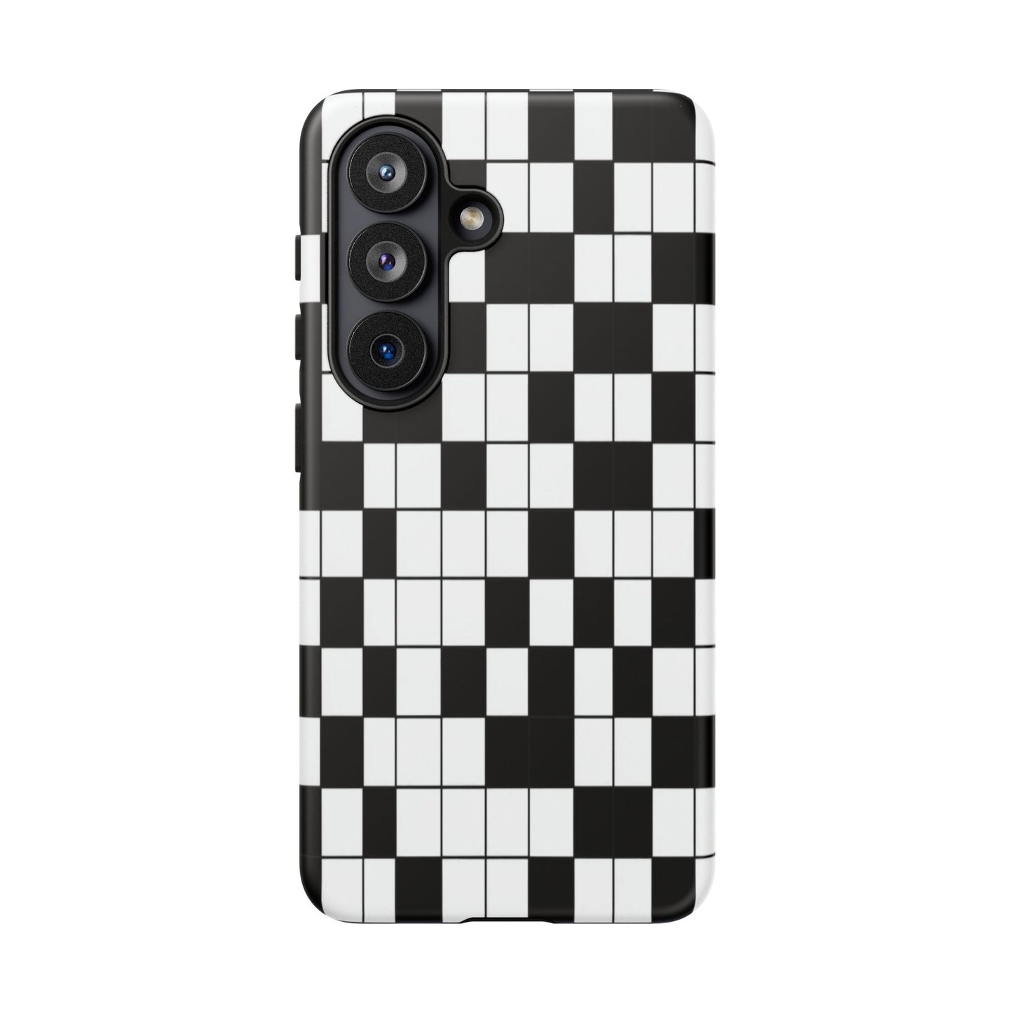 Crossword Grid Phone Case — Black & White Puzzle Pattern Tough Phone Cover