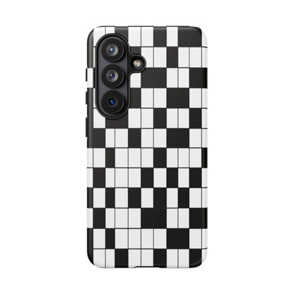 Crossword Grid Phone Case — Black & White Puzzle Pattern Tough Phone Cover