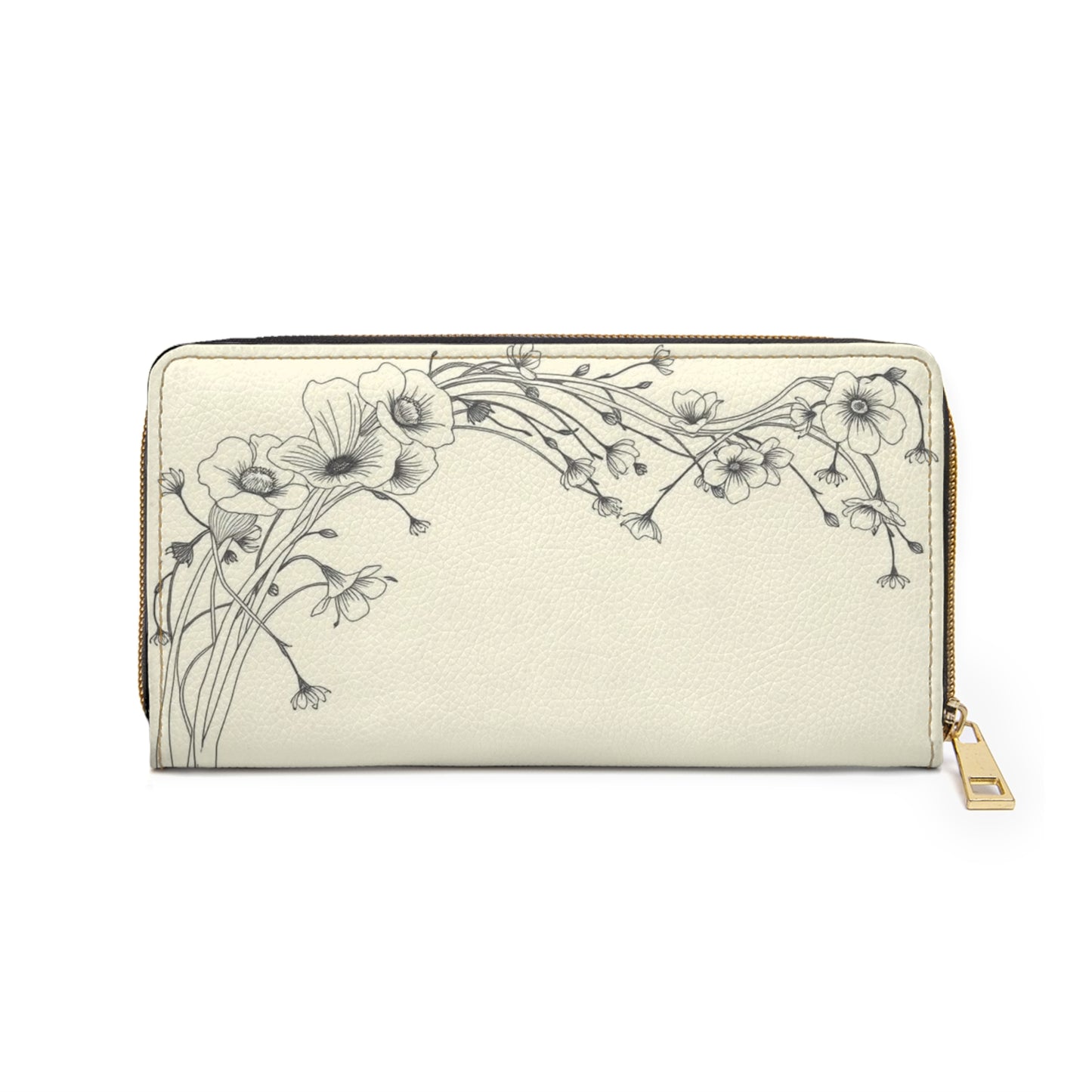 Floral Arch Zipper Wallet — Delicate Poppy & Blossom Design