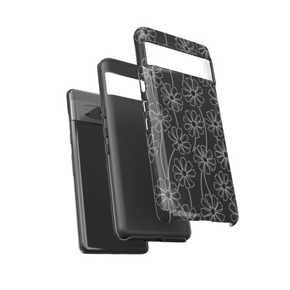 Floral Doodle Tough Phone Case — Black & Gray Daisy Pattern