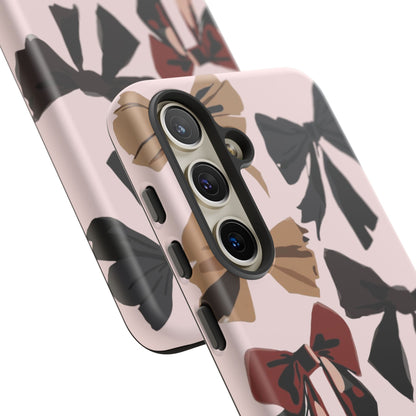 Bow Pattern Phone Case - Pink, Brown & Black Bows Protective Cover