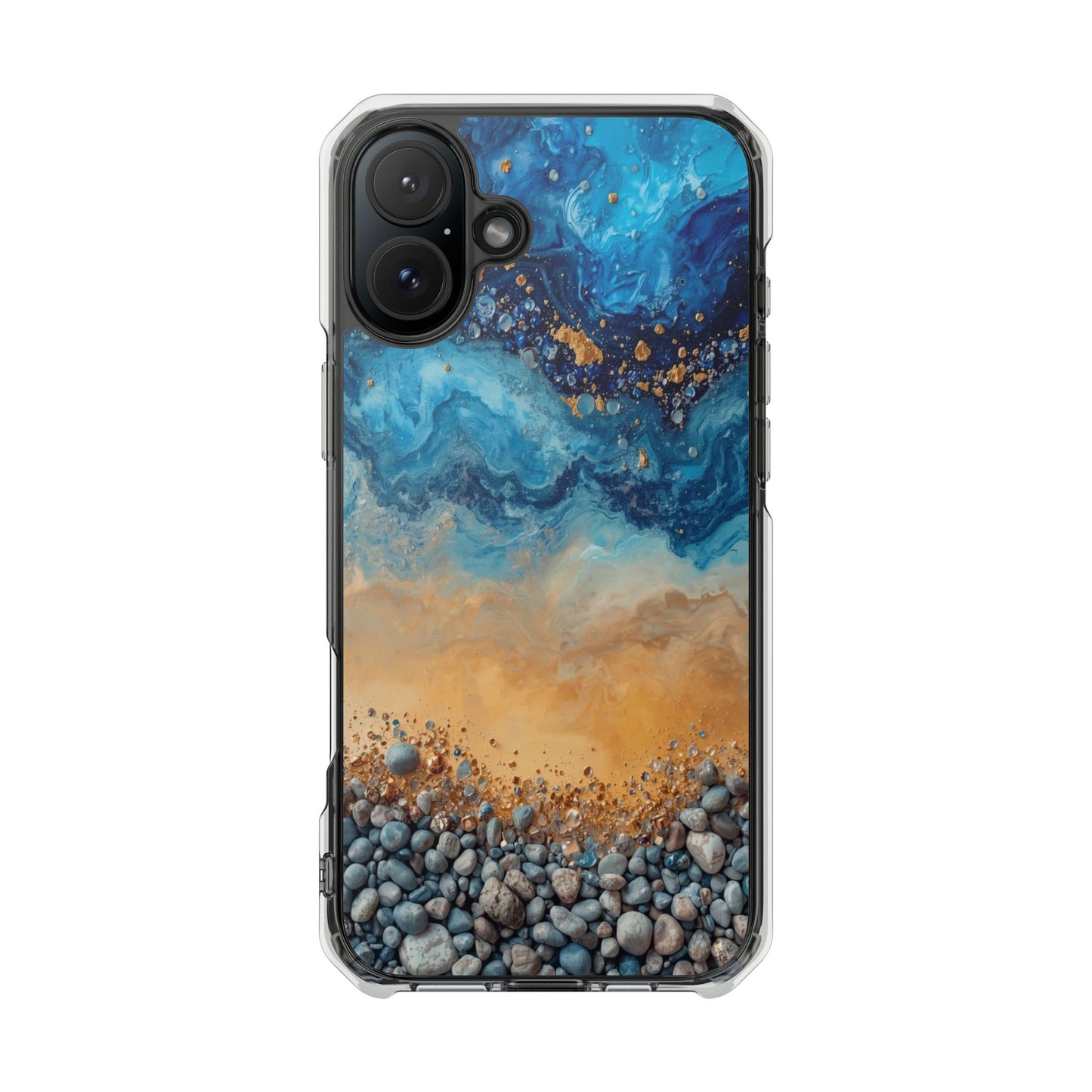 Clear Magnetic Phone Case — Blue Ocean Agate Design, Impact-Resistant Protection