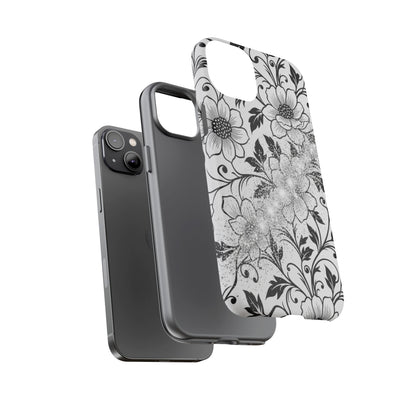 Floral Lace Phone Case — Black & White Vintage Flower Protective Case