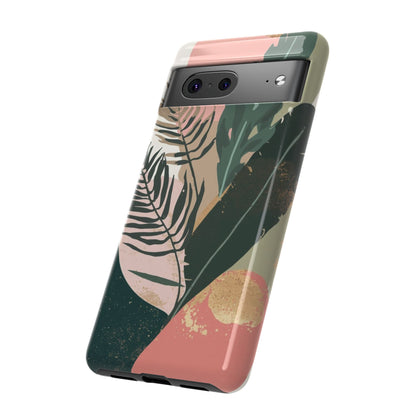 Tropical Leaf Tough Phone Case — Abstract Pink & Green Botanical Protective Cover