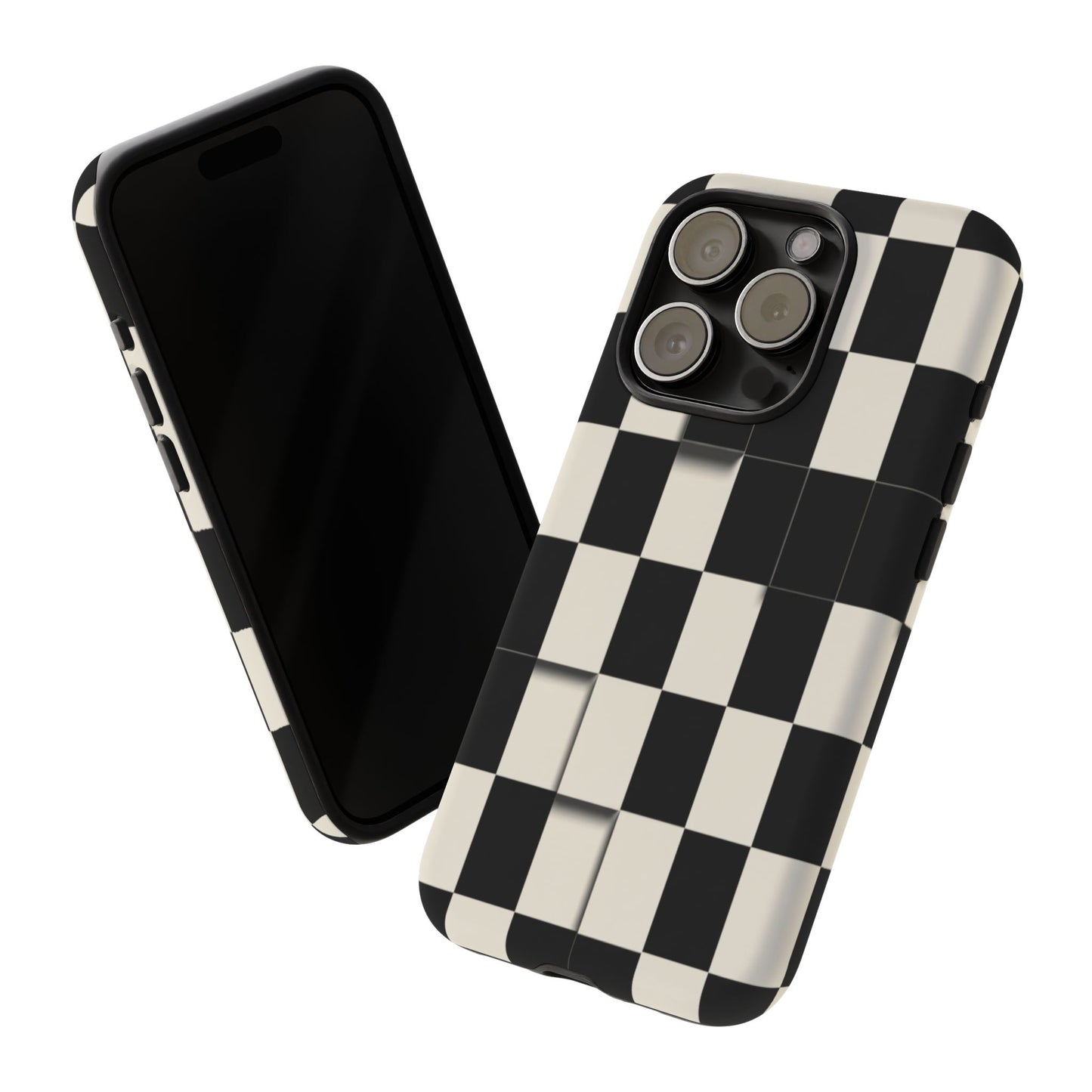 Checkerboard Tough Phone Case — Classic Black & Cream Grid Protective Cover