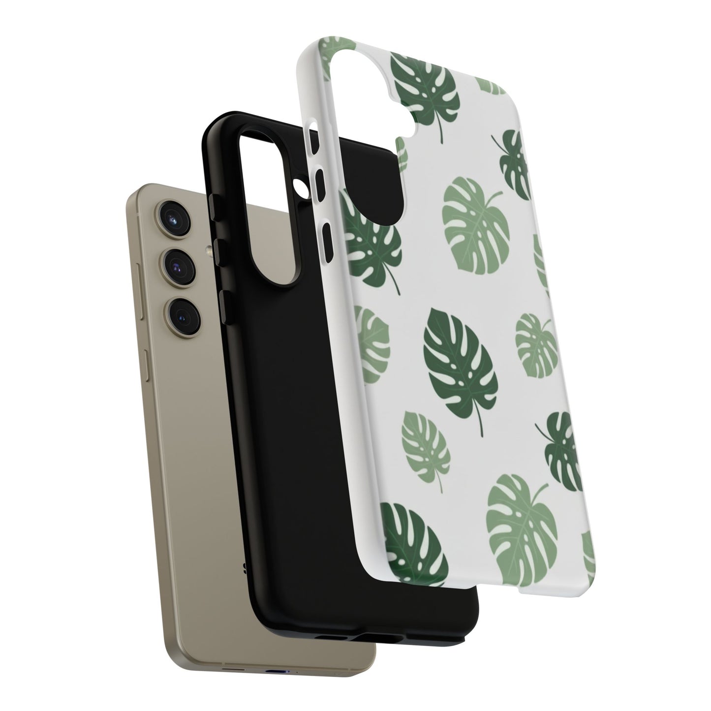 Monstera Leaf Tough Phone Case – Tropical Green Palm Pattern Protective Cover