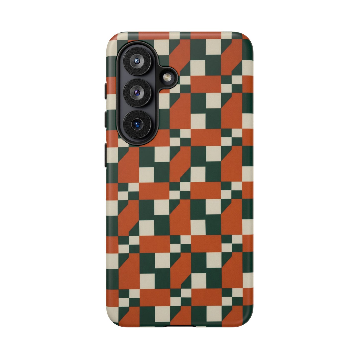 Geometric Checkerboard Phone Case — Retro Orange & Forest Green Tough Case